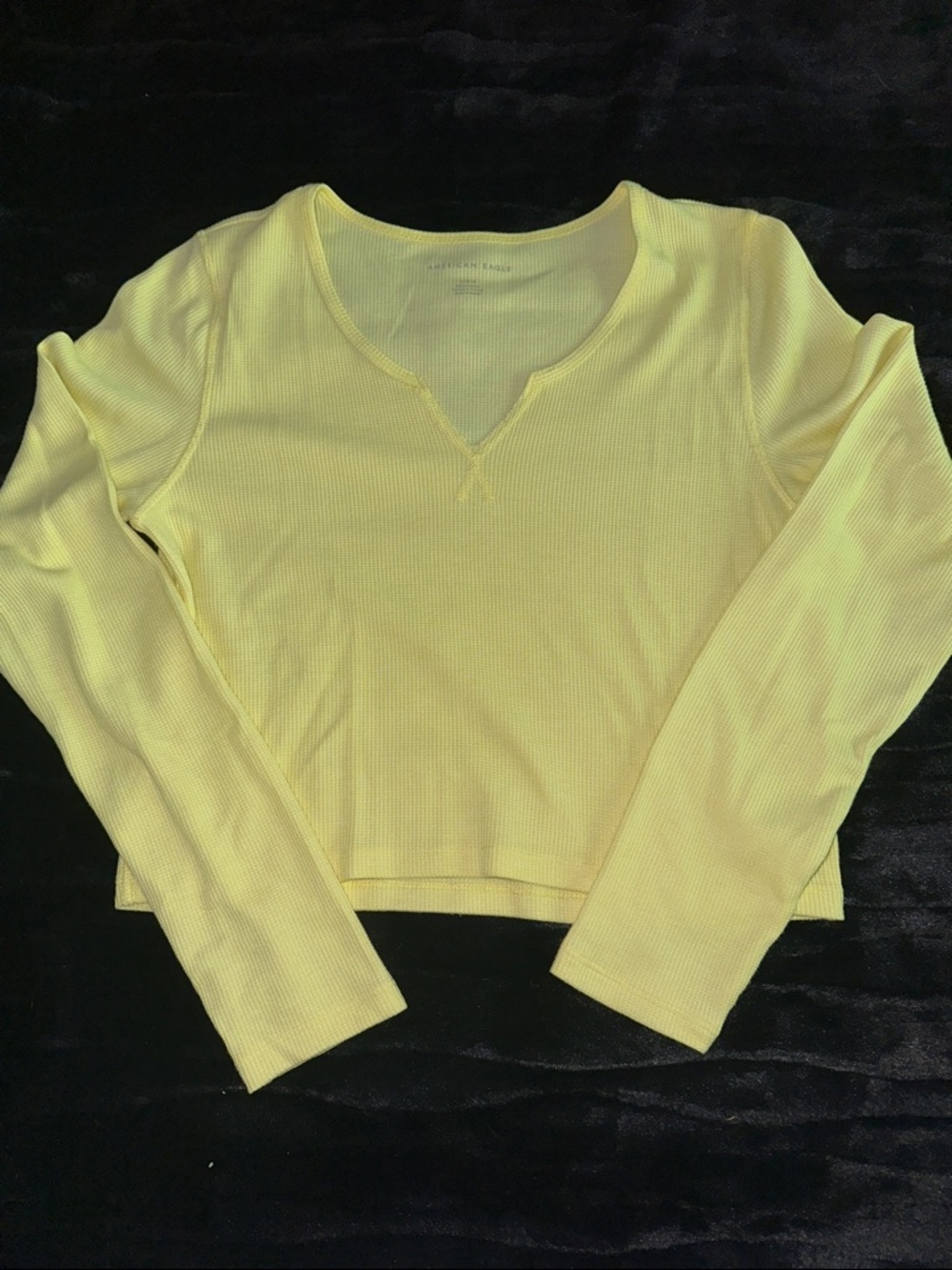 American Eagle Outfitters Yellow Ribbed Long-Sleeve Notch Top